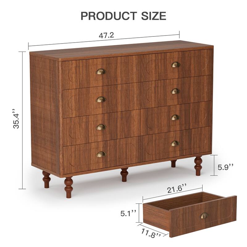 Pocassy 8 Drawer Dresser for Bedroom, Chest of Drawers with Solid Wood Legs