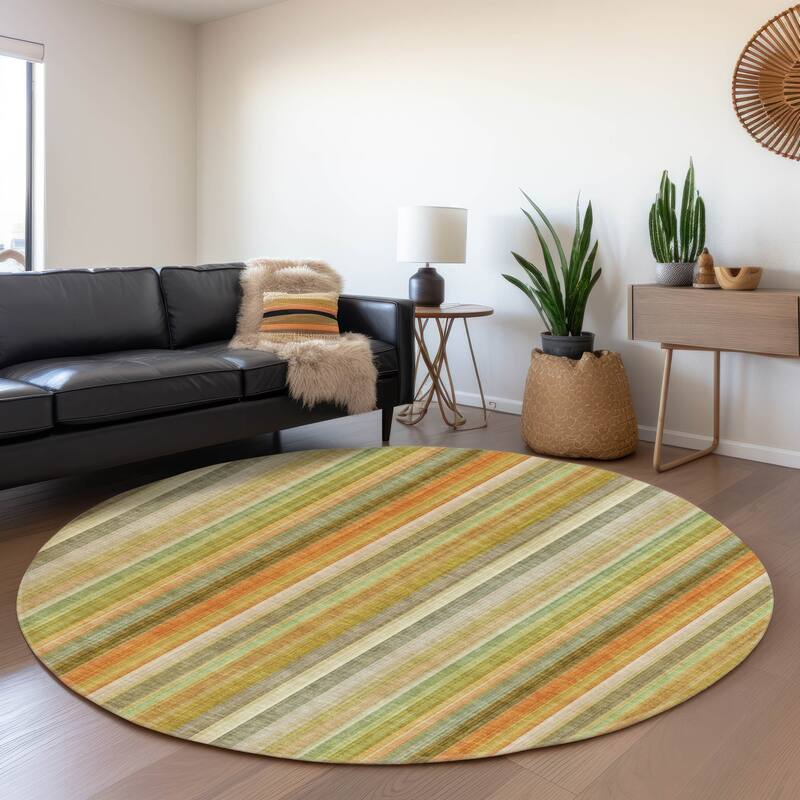 Premium Washable Super Soft Modern Stripes Mayfield Rug - Khaki - 8' x 8' - Round