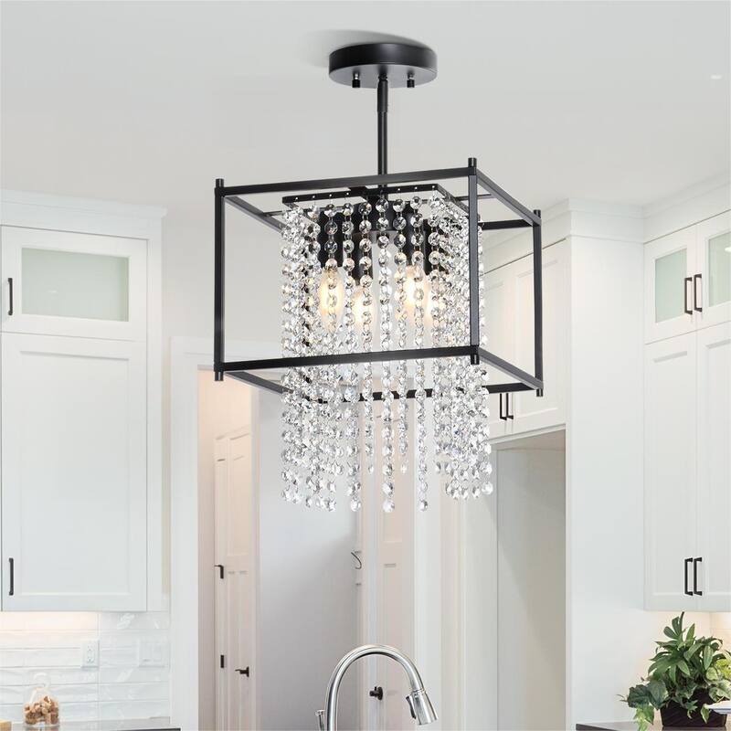 Moasis Round/Square Crystal Chandeliers Modern Hanging Light - Square - Black