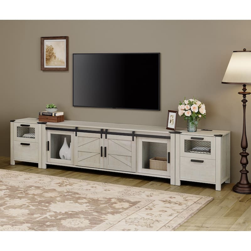 WAMPAT TV Stand set with Charging Station and Drawers - 1 Pack