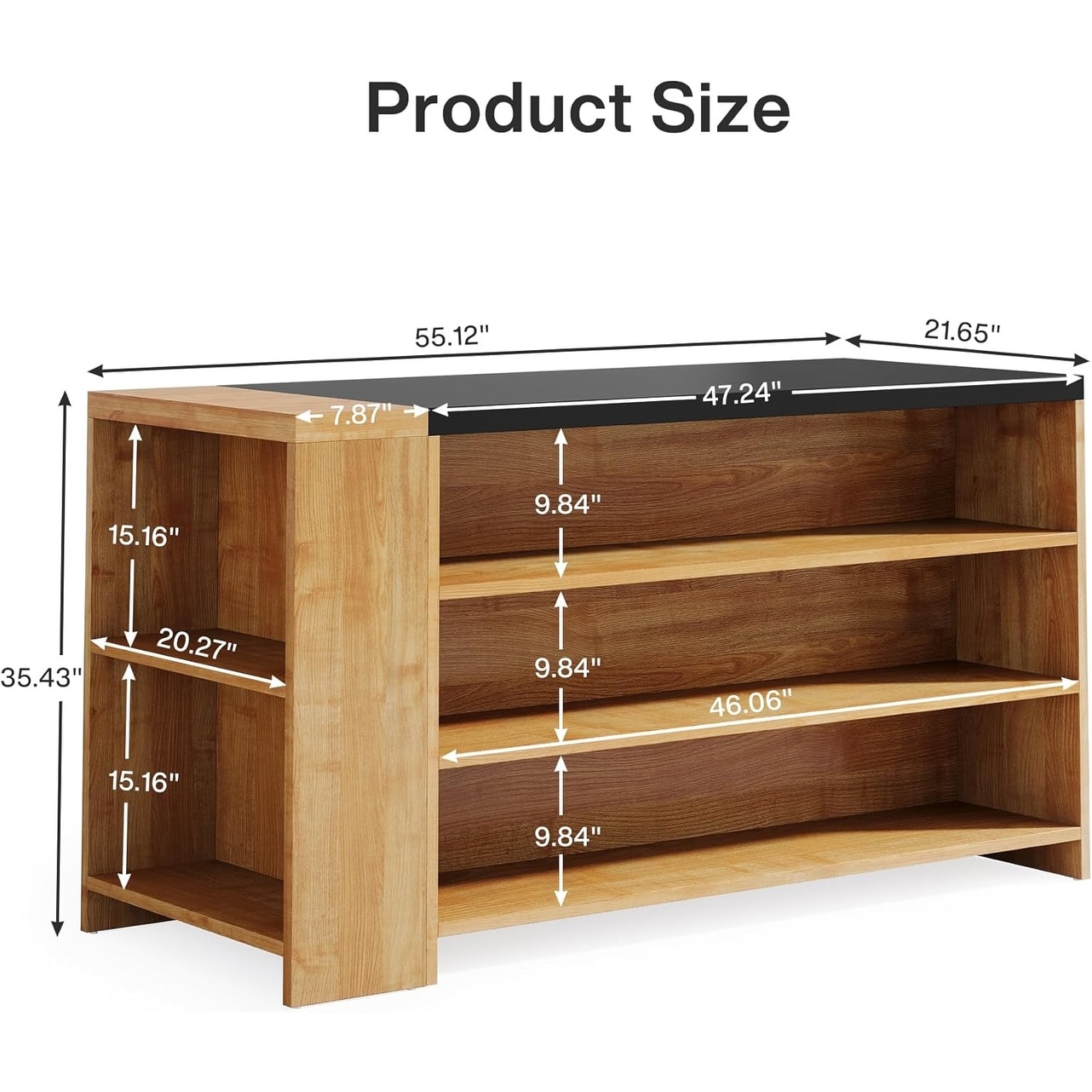 5-Tier Stationary Kitchen Island with 5 Shelves, Wood Farmhouse Coffee Bar Table Storage Cabinet