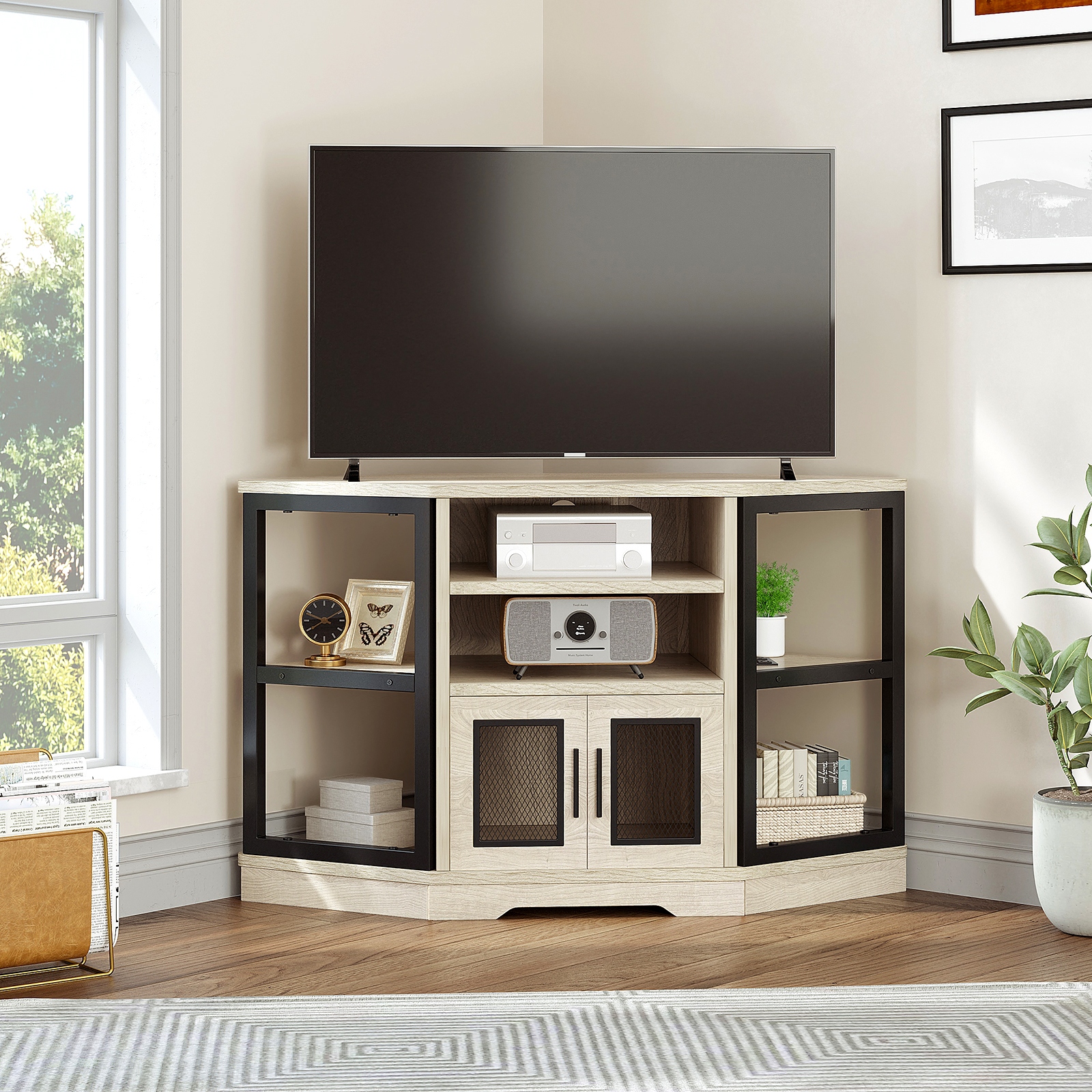 Rustic white sale corner tv stand