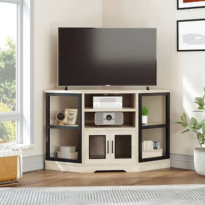 Farmhouse Corner TV Stand Entertainment Center Media Console for TVs up to 55" with Power Outlet