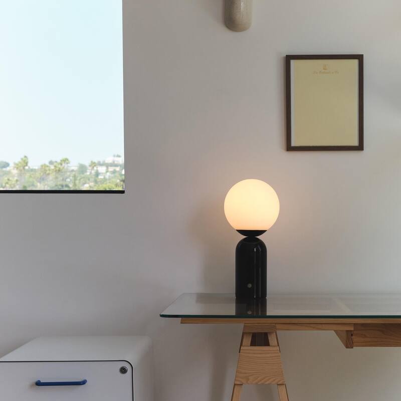 Brightech Mila Tall 15 in. Classic Black Mid-Century Modern Integrated LED Bedside Table Lamp with Built-In 3-Way Dimmer