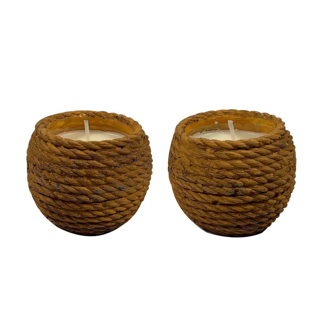 Large Basket Ceramic Candle Bowl Set of Two Light Brown 6 Oz Each