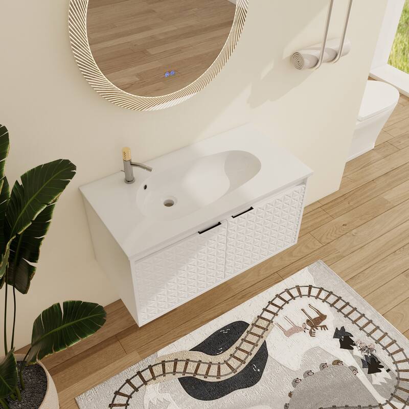 Malwee 24"/30"/36"/48" Floating Bathroom Vanity, Wall Mounted Bathroom Vanity with Resin Top,Soft Close Doors