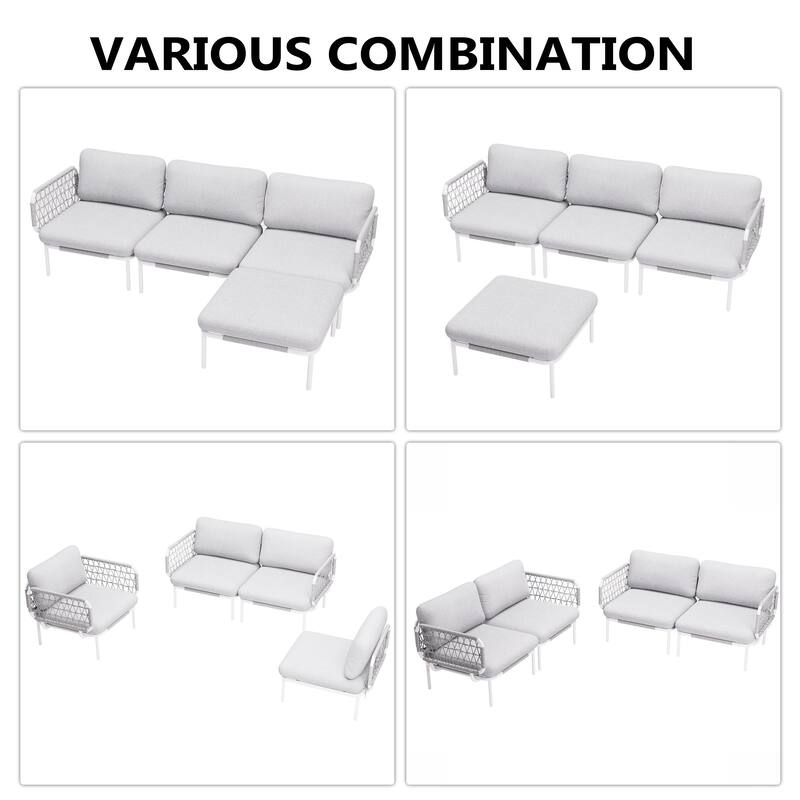 Outdoor Patio Aluminum PE Rattan Sectional Sofa Conversation Seating Set Free Combination with Cushions