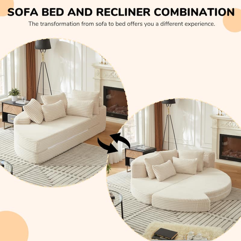 78.5-Inch Corduroy Semi-Circular 2-in-1 Sofa Bed,Designer Recliner with Pillow