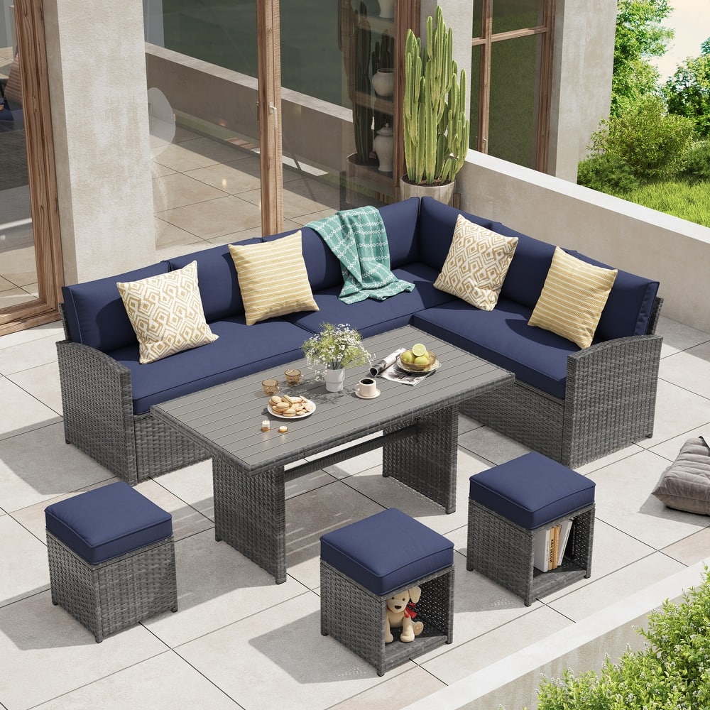 Outdoor 7-piece Wicker Dining Set Patio Sofa Furniture