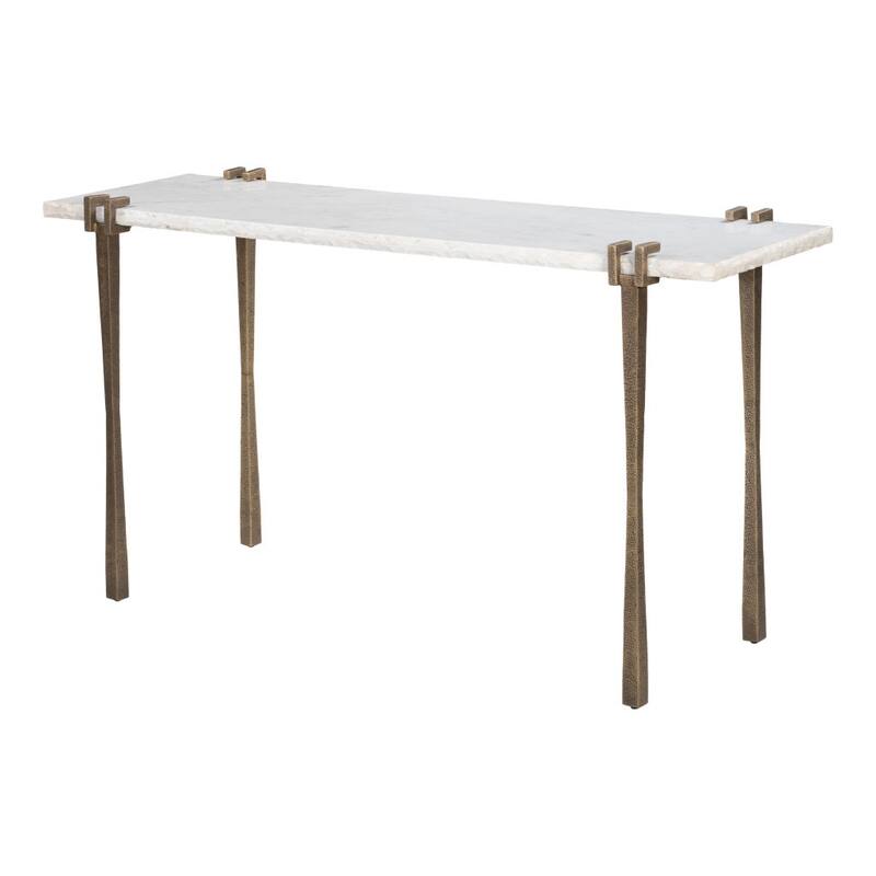 HomeRoots 55" White and Bronze Genuine Marble and Iron Console Table - 55.00 in. x 29.90 in. x 18.00 in.