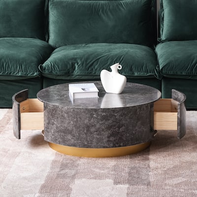 33.47'' Modern Round Coffee Table with 2 large Drawers Storage Accent Table