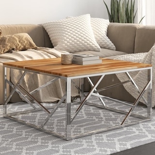 vidaXL Coffee Table Accent End Table Living Room Furniture Stainless Steel - 31.5" x 31.5" x 15.7"