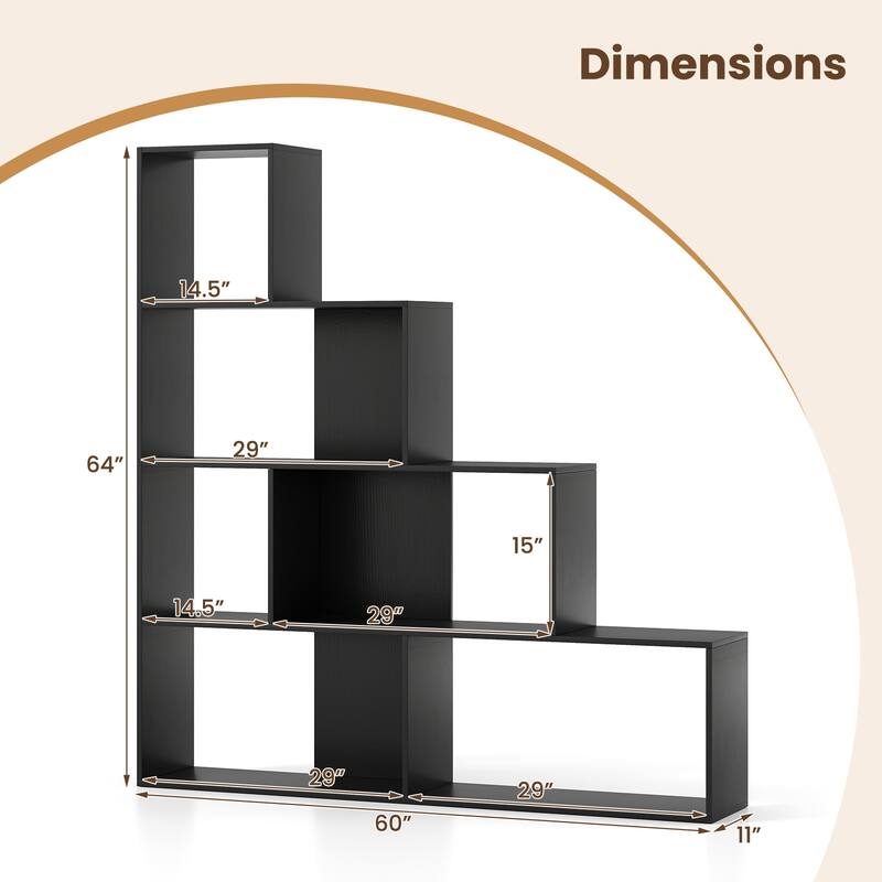 Gymax 2PCS 4-Tier Bookshelf w/6 Storage Cubes 64'' Tall Modern