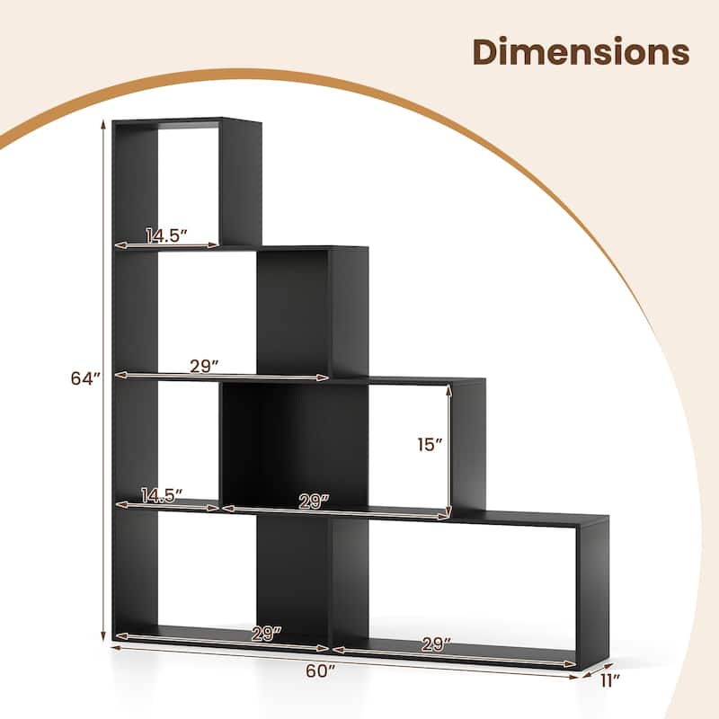 Gymax 4-Tier Bookshelf w/ 6 Storage Cubes 64'' Tall Modern Geometric