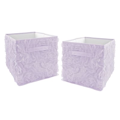 Purple Floral Rose Foldable Fabric Storage Bins - Solid Lavender Flower Luxurious Elegant Princess Vintage Boho Shabby Chic Glam