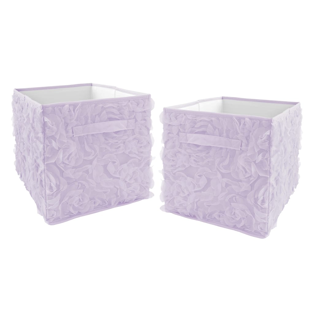 Purple Floral Rose Foldable Fabric Storage Bins - Solid Lavender Flower Luxurious Elegant Princess Vintage Boho Shabby Chic Glam