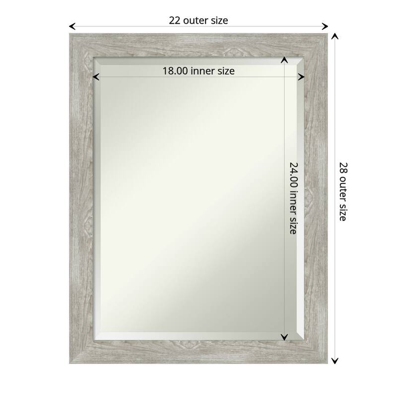 Beveled Bathroom Wall Mirror - Dove Greywash Narrow Frame - Outer Size: 22 x 28 in