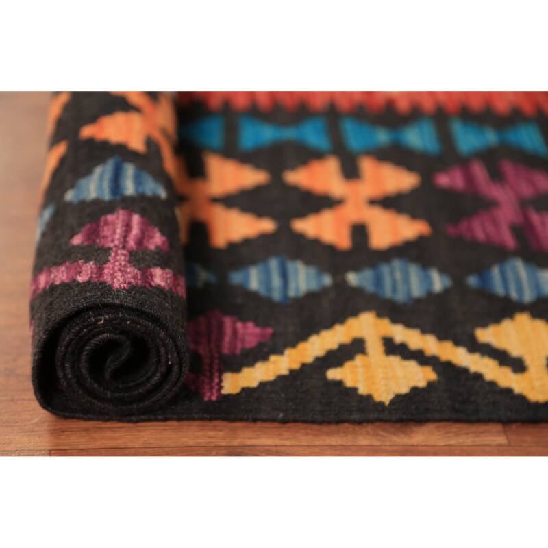 Geometric Kilim Area Rug Hand-Woven Oriental Wool Carpet - 8'5"x 11'4"