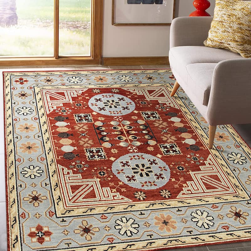 Home Decor EORC Hand-Knotted Wool Khotan Weave Rug Elegant Rust Area Rug for Living Room, Bedroom, Office, & Home Décor