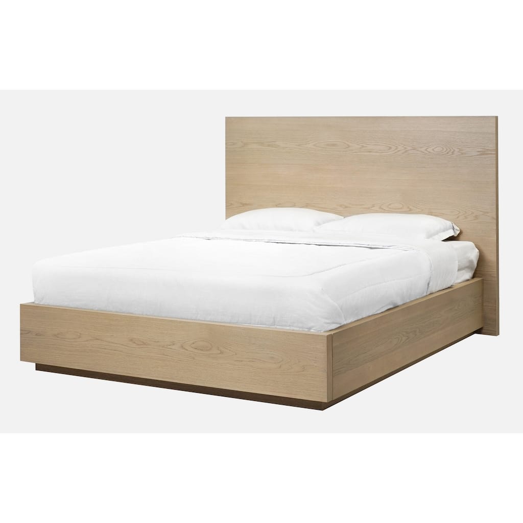 Aziel California King Platform Bed, Panel Headboard, White Oak Brown Finish