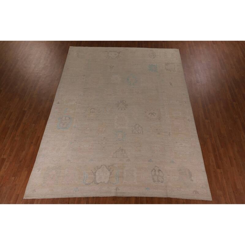 Vegetable Dye Oushak Area Rug Handmade Floral Wool Carpet - 9'2" x 12'2"