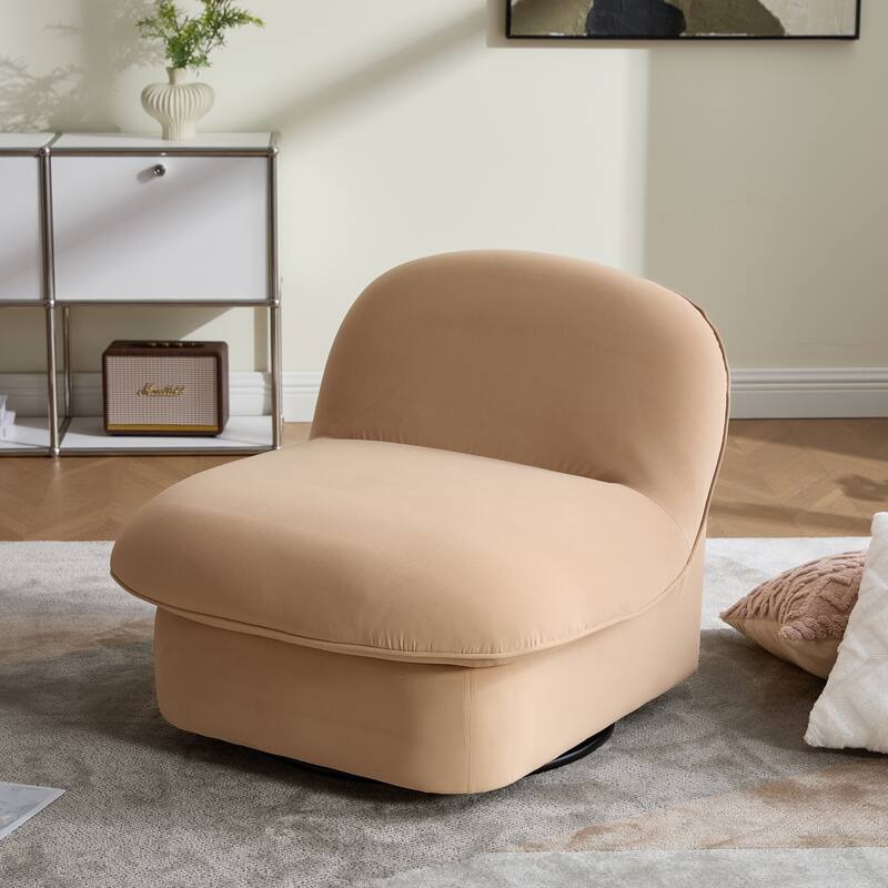 Swivel Accent Chair, 360-degree Metal Base with Velvet Fabric Upholstery, Comfy Pumpkin-Shaped Swivel Chair for Living Room