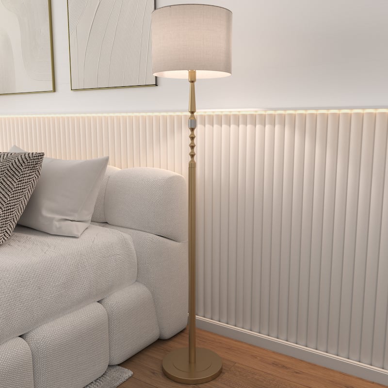 Acroma 62.2" Modern LED Bright Floor Lamp with White Fabric Drum Shade