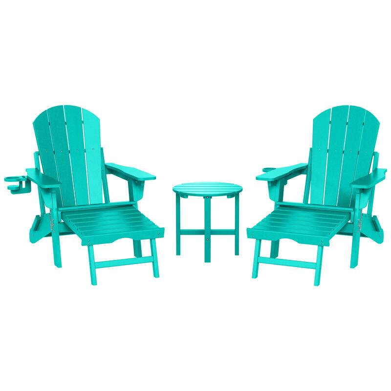 Laguna Outdoor 3-Piece Folding Adjustable Adirondack Chair with Hideaway Ottoman & Round Side Table - Turquoise