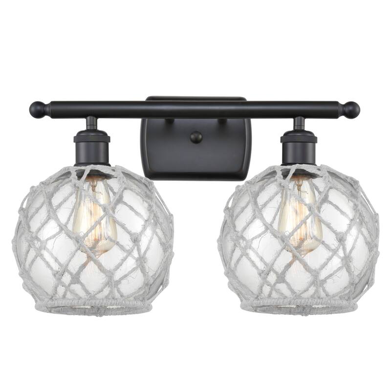 Innovations Lighting Farmhouse Rope 2 Light 16" Wide Bathroom Vanity - Matte Black / Clear / White