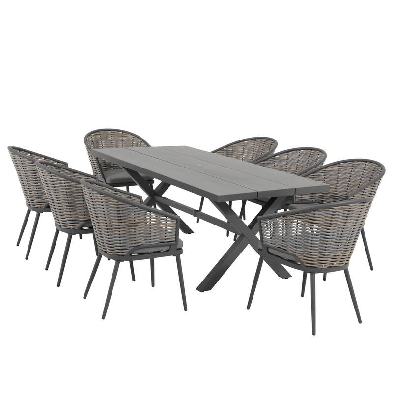 Patio 9 pieces Aluminum Cushioned Dining Set