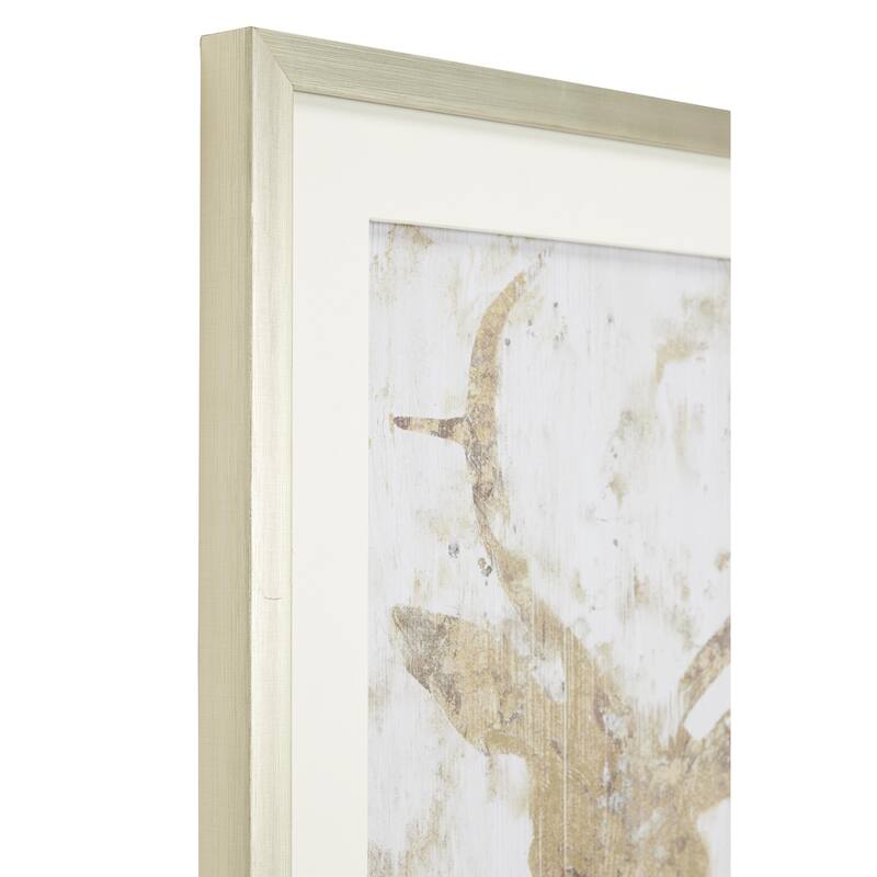 White Polystone Deer Home Wall Decor with Silver Frame (Set of 2)