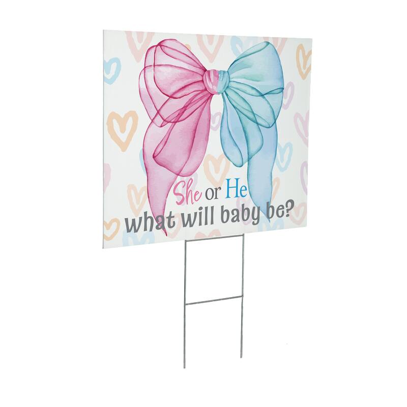24" x 18" Yard Sign with H-Stake, Pink Blue Bow Gender Reveal