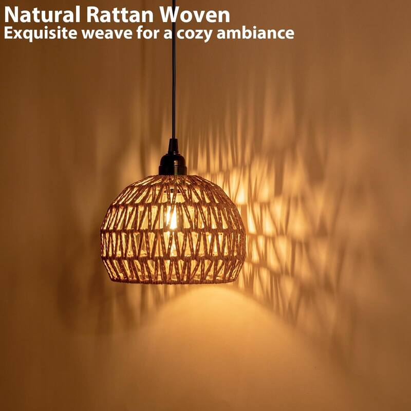 Battery Operated Boho Rattan Pendant Light - 7.8 in Dia
