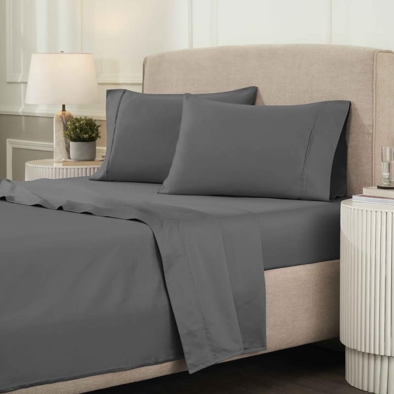 Blue Nile Mills 1200 Thread Count Egyptian Cotton Embroidered Deep Pocket Sheet Set - California King - Charcoal