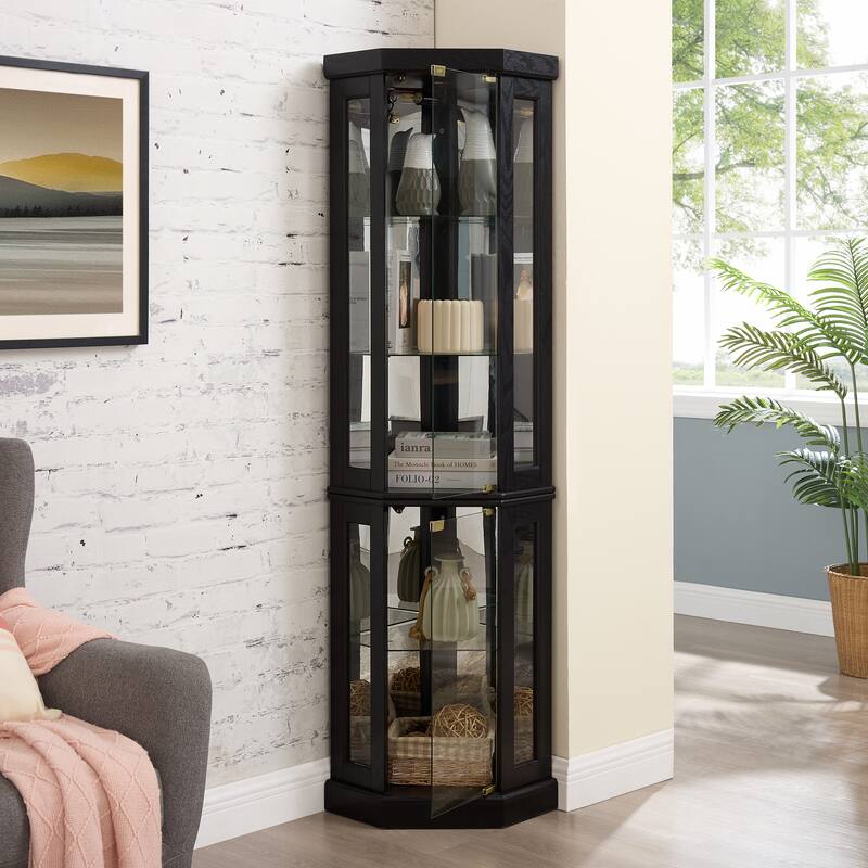 69.84" H Elegant Corner Storage Curio Cabinet with Built-in Lighting