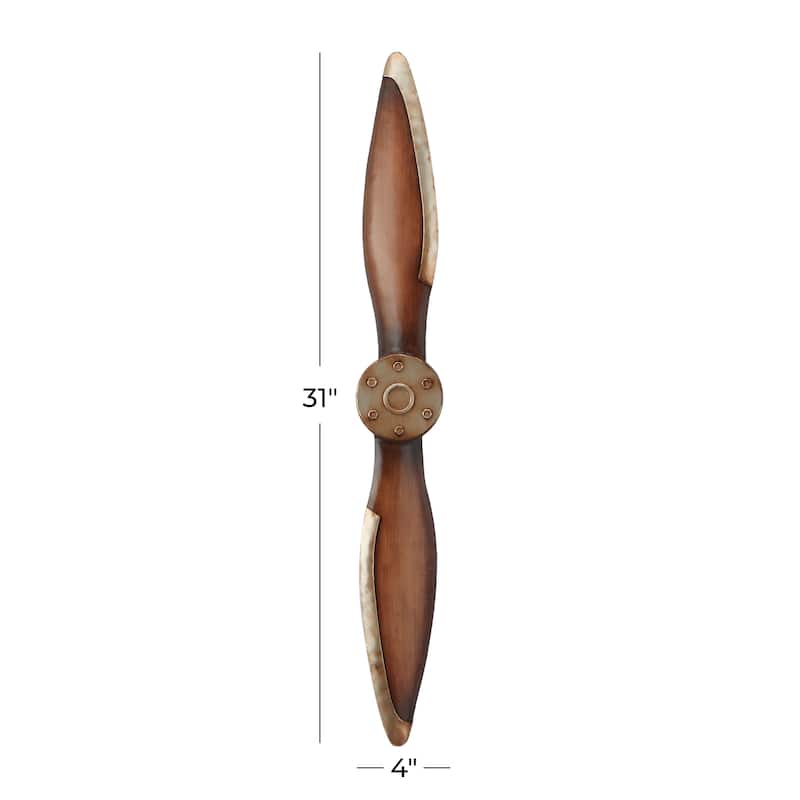 Vintage Brown Metal 2 Blade Airplane Propeller Wall Decor with Aviation Detailing