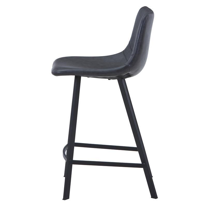 Elland Modern Minimalist Leather Upholstered Bar Stool with Accent Black Metal Base and Back Support for Home Bar or Kitchen
