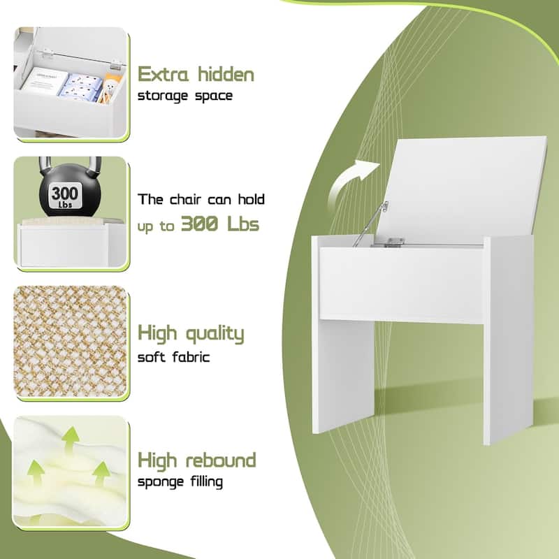 43.3'' Wide Makeup Vanity Dressing With Lighted Mirror and Stool
