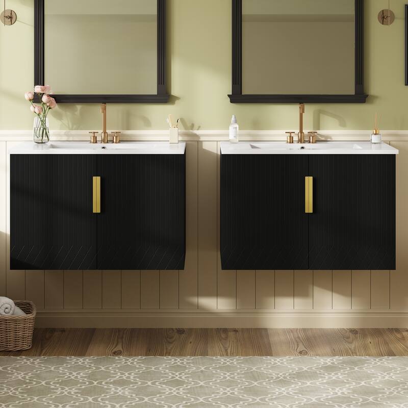 60"Bathroom Vanity with Ceramic Sink,with 3 Holes Single Ceramic Sink,Bathroom Storage Vanity Cabinet with 2 Soft Closing Doors