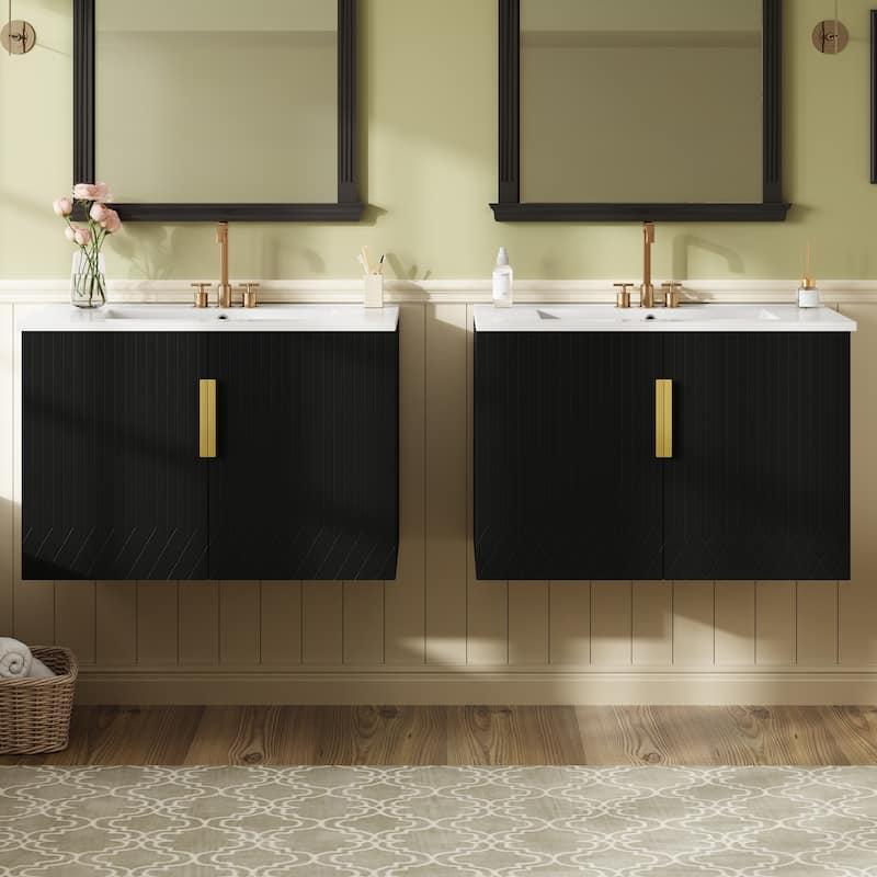 Roomfitters 60" Bathroom Vanity with Ceramic Sink, Wall Mounted Storage Cabinet with Soft Close Doors