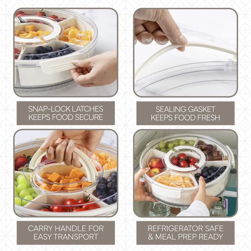 COOK WITH COLOR Round Snackle Box – 6-Compartment Serving Tray with Lid and Handle,Kids Lunch Box & Meal Prep Snack Container