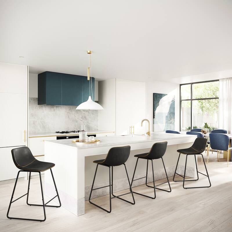 Modern 24.in Counter Height Bar Stool with PU Leather and Metal Frame Barstools for Kitchen Island - Black - Set of 4