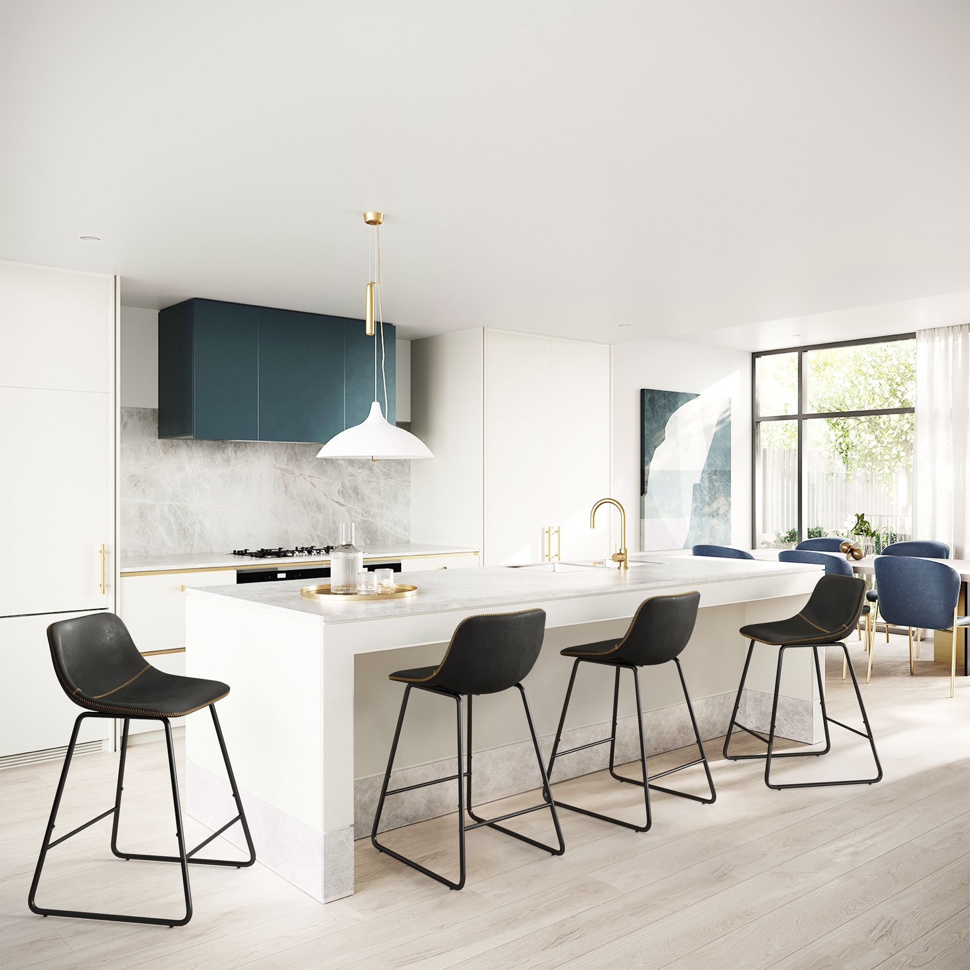Modern 24.in Counter Height Bar Stool with PU Leather and Metal Frame Barstools for Kitchen Island