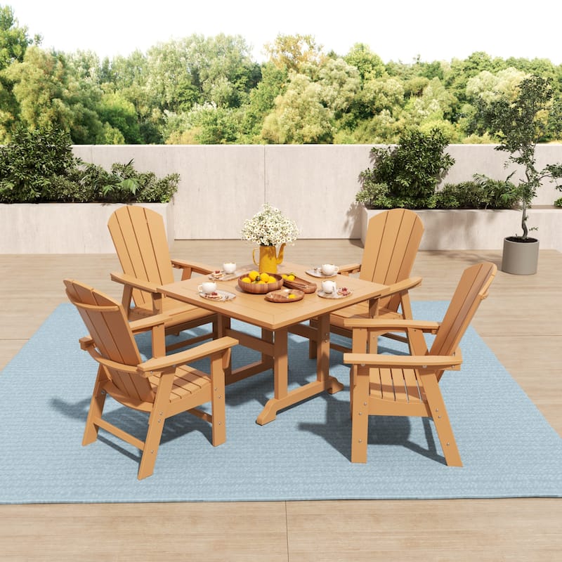 Laguna Hdpe All Weather Outdoor Patio Square Adirondack Dining Chairs Set (5-Piece Set) - Teak