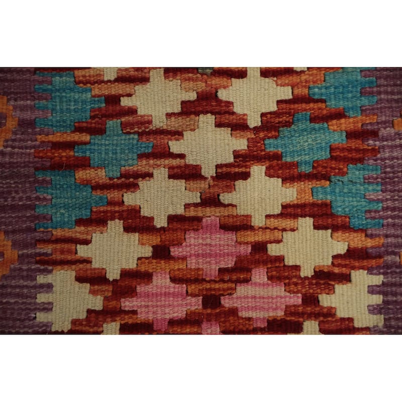 Hand Woven Oriental 100% Wool Carpet Southwestern Geometric Oranges & Rust Kilim Runner Rug - 6' 6'' X 2' 3''