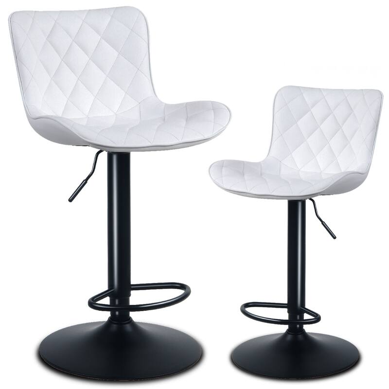 Modern Faux Leather Bar Stools Set of 2, Adjustable Height, Swivel Counter Stools - White