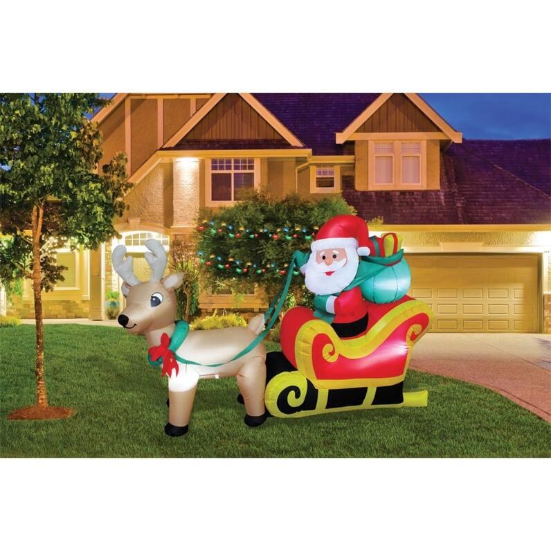 6' Red and Green Santa on Sleigh Outdoor Inflatable Prop