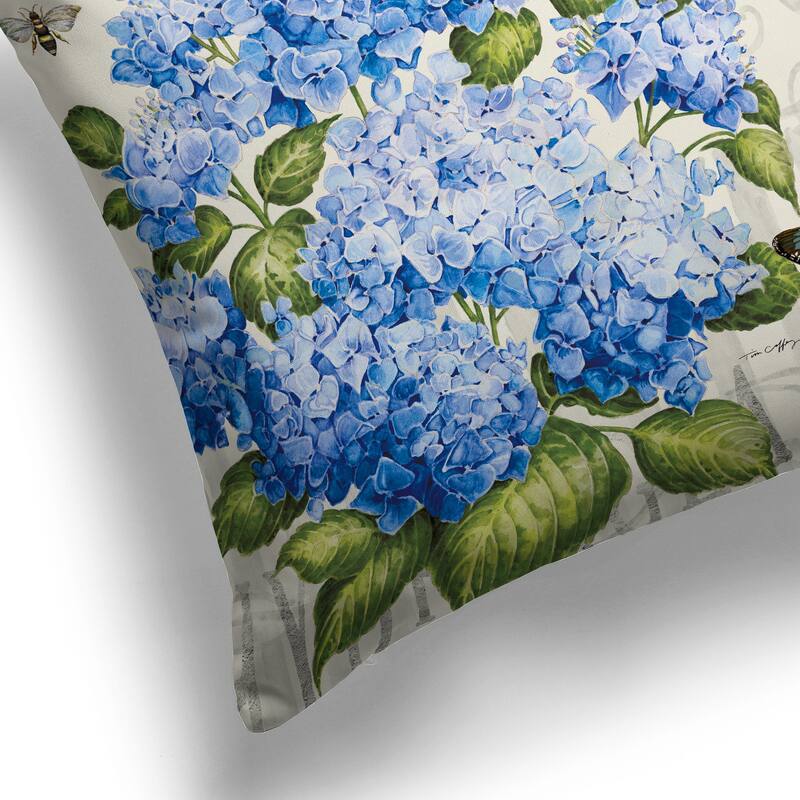 Laural Home Papillon Hydrangea Blue Outdoor Decorative Pillow