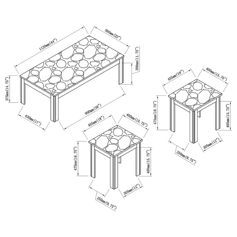 Rhodes 3-piece Faux Marble Top Coffee Table Set