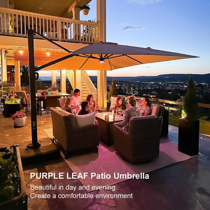 PURPLE LEAF Sturdy Heavy-duty Patio Cantilever Offset Umbrella with 360-degree Rotation